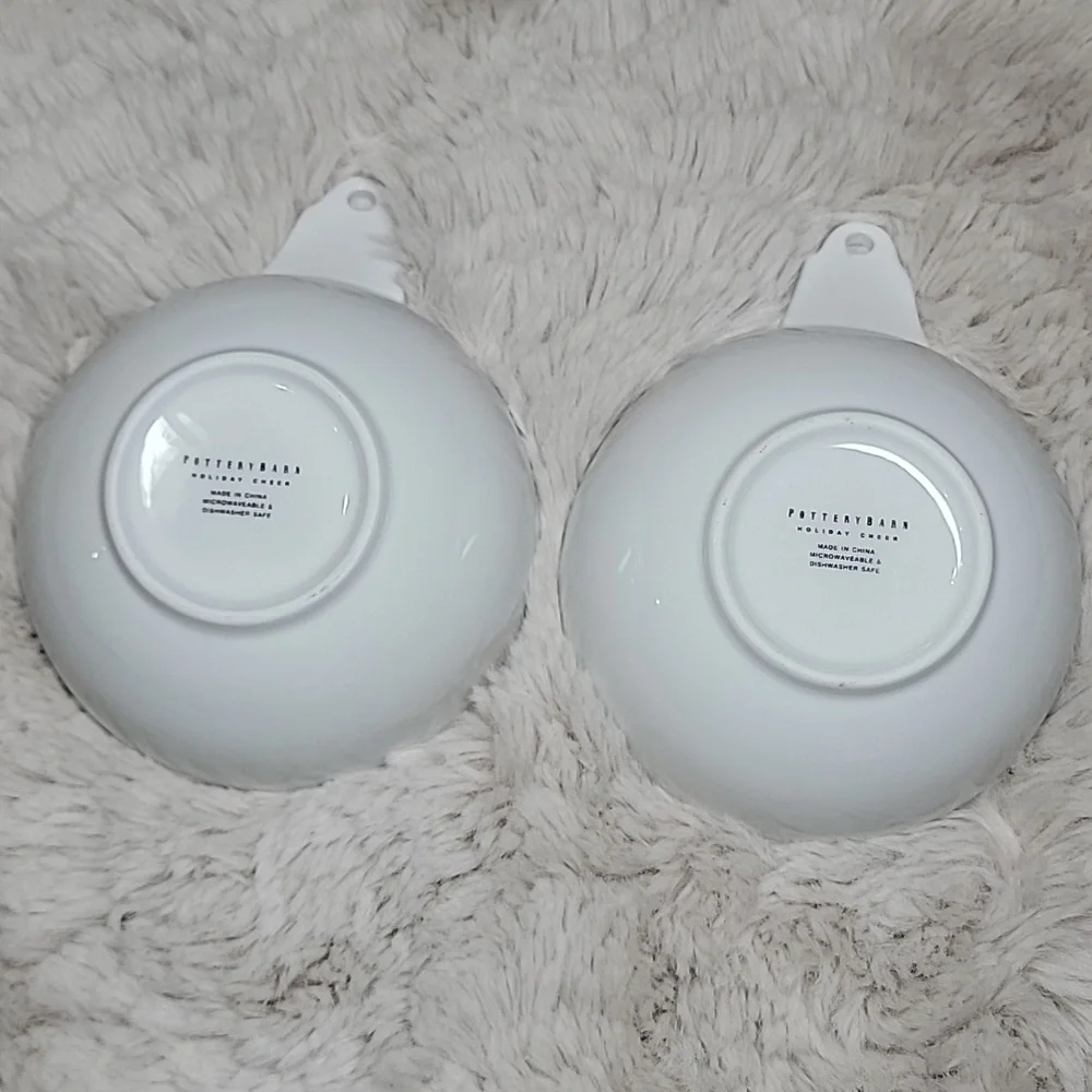 Pottery Barn Holiday Cheer Ornament Shaped Bowls set of 2